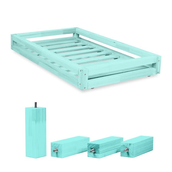 Set sertare pentru pat și 4 picioare lungi Benlemi, pentru pat de 90 x 180 cm, albastru
