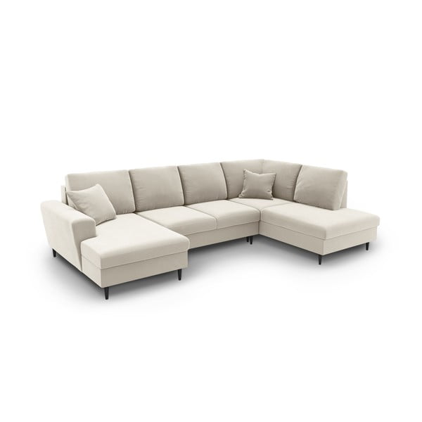 Colțar bej extensibil, cu spațiu de depozitare cu tapițerie din catifea (cu colț pe partea dreaptă-în formă de "U") Kyoto – Cosmopolitan Design-image-1