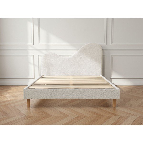 Pat matrimonial alb tapițat tapițat cu somieră 160x200 cm Celina – Bobochic Paris-image-2