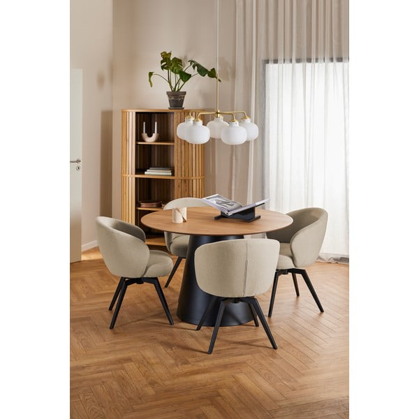Masă de dining neagră/în culoare naturală rotundă cu blat cu aspect de lemn de stejar ø 120 cm Soli – Actona-image-4
