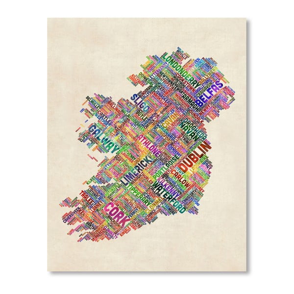 Poster cu harta Irlandei Americanflat Letters, 60 x 42 cm, multicolor