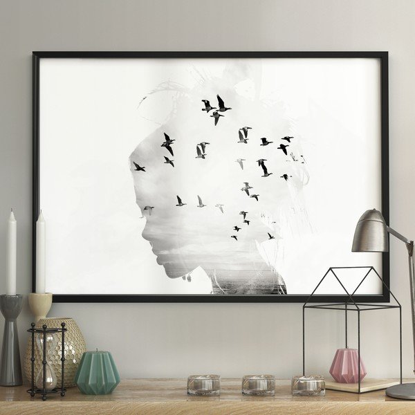 Poster cu ramă pentru perete GIRL/SILHOUETTE/BIRDS, 70 x 100 cm-image-1