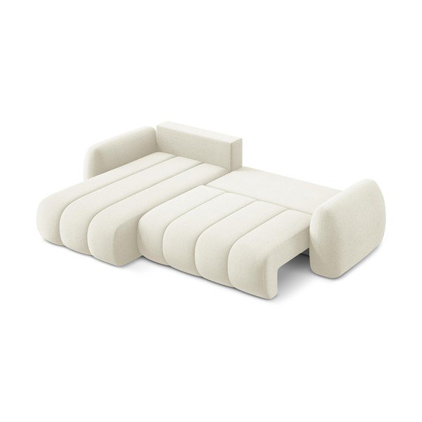 Colțar bej extensibil/cu spațiu de depozitare cu tapițerie din țesătură bouclé (cu colț pe partea stângă/cu șezlong) Pele – Makamii-image-4