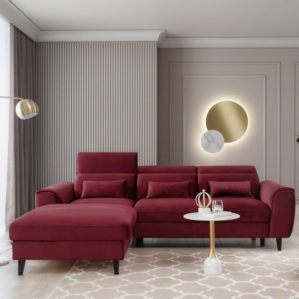 Colțar roșu extensibil/cu spațiu de depozitare cu tapițerie din catifea (cu colț pe partea stângă/cu șezlong) Foble – ELTAP-image-1