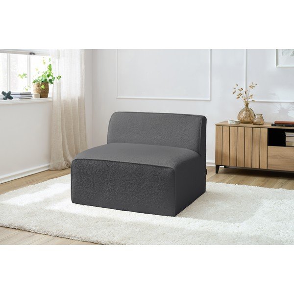 Modul pentru canapea modulară gri închis cu tapițerie din țesătură bouclé (de mijloc) Megeve – Bobochic Paris-image-1