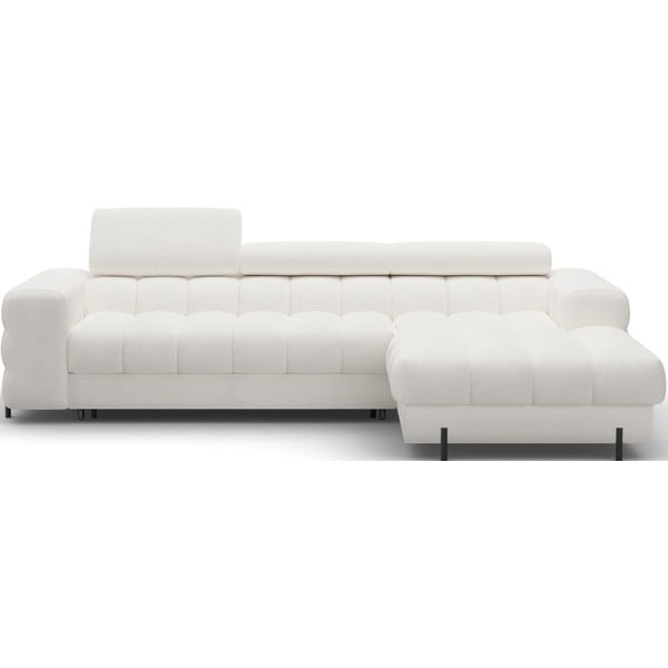 Colțar crem extensibil/cu spațiu de depozitare cu tapițerie din țesătură bouclé (cu colț pe partea dreaptă/cu șezlong) Felro – ELTAP