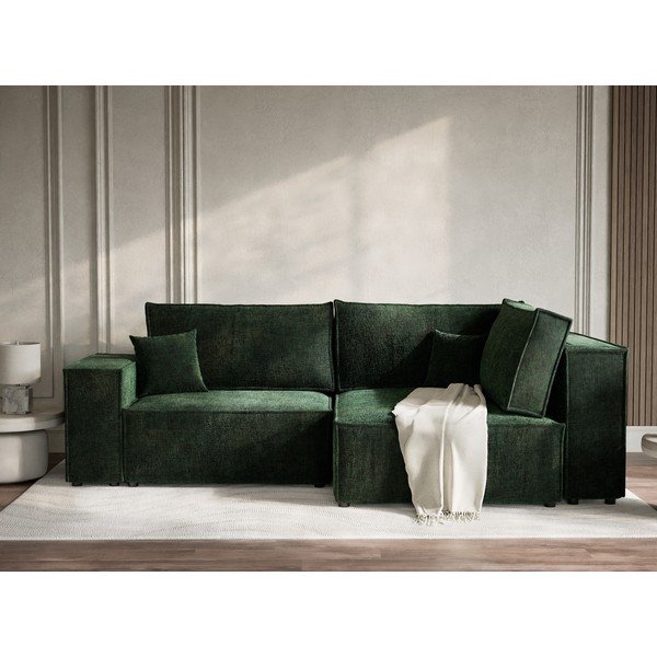 Colțar verde închis extensibil/cu spațiu de depozitare cu tapițerie din chenille (cu colț pe partea dreaptă/în formă de ”L”) Tonga – Maison de Rêve-image-4