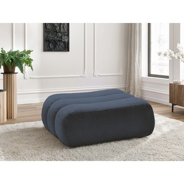 Taburet albastru închis cu tapițerie din țesătură bouclé Azra – Bobochic Paris-image-1