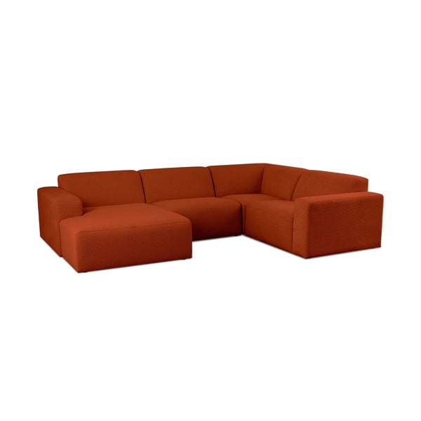 Colțar cărămiziu cu tapițerie din stofă bouclé (în formă de "U") Roxy – Scandic-image-1