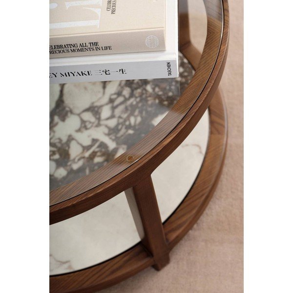 Măsuță de cafea maro rotundă cu blat din sticlă ø 80 cm Classeno – Ellos Home-image-2