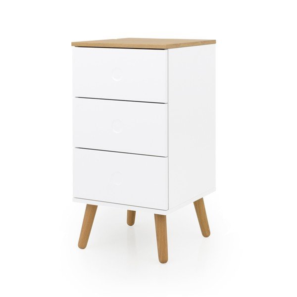 Dulap cu detalii în decor de stejar și 3 sertare Tenzo Dot, lățime 40 cm, alb-image-1