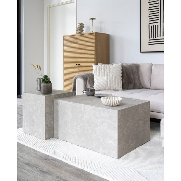 Măsuță de cafea bej cu aspect de marmură 60x80 cm Prague – House Nordic-image-1