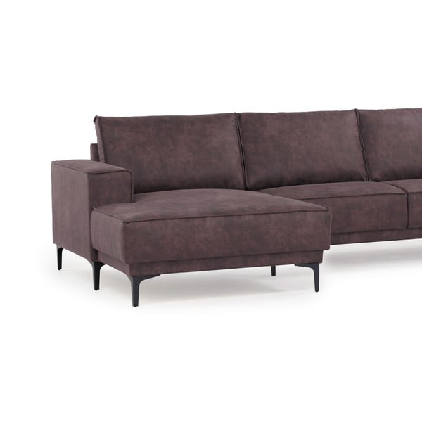 Colțar maro închis cu tapițerie din imitație de piele (colț pe partea stângă ) Copenhagen – Scandic-image-4