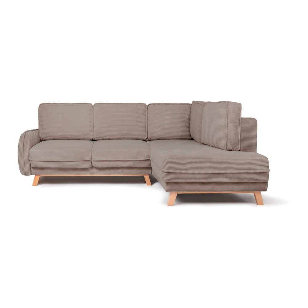 Colțar taupe extensibil/cu spațiu de depozitare cu tapițerie din catifea reiată (cu colț pe partea dreaptă/în formă de ”L”) Tori – Bonami Selection