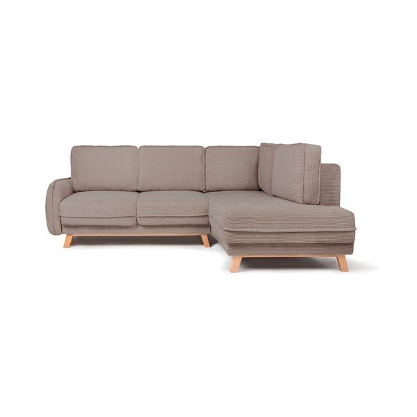 Colțar taupe extensibil/cu spațiu de depozitare cu tapițerie din catifea reiată  (cu colț pe partea dreaptă/în formă de ”L”) Tori – Bonami Selection