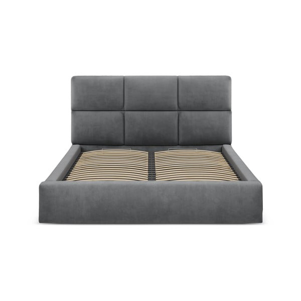 Pat matrimonial gri tapițat cu spațiu de depozitare cu somieră 140x200 cm Libera – Windsor & Co Sofas-image-4