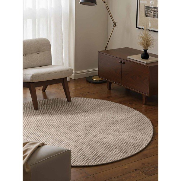 Covor bej țesut manual rotund din lână ø 160 cm Lyon Beans – Elle Decoration-image-1