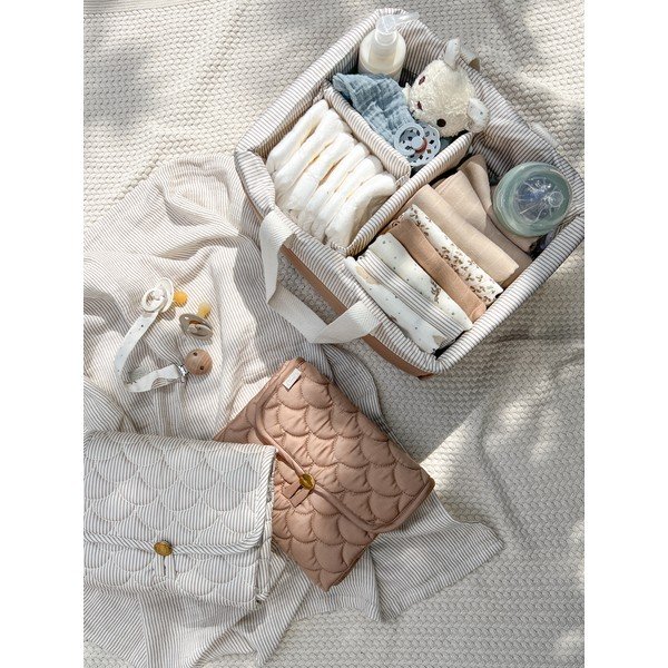 Cutie de depozitare pentru copii, maro deschis din material textil 24x34x17 cm Classic Stripes Camel – Cam Cam Copenhagen-image-1