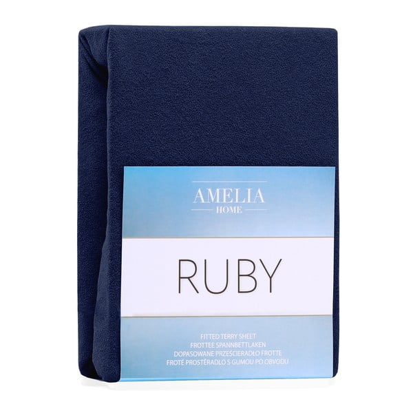 Cearceaf albastru închis din frotir cu elastic 240x220 cm Ruby – Restilo-image-2