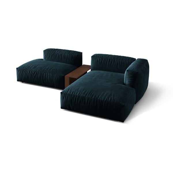 Colțar modular albastru închis cu tapițerie din catifea (cu colț pe partea dreaptă/cu șezlong) Martina – Micadoni -image-2