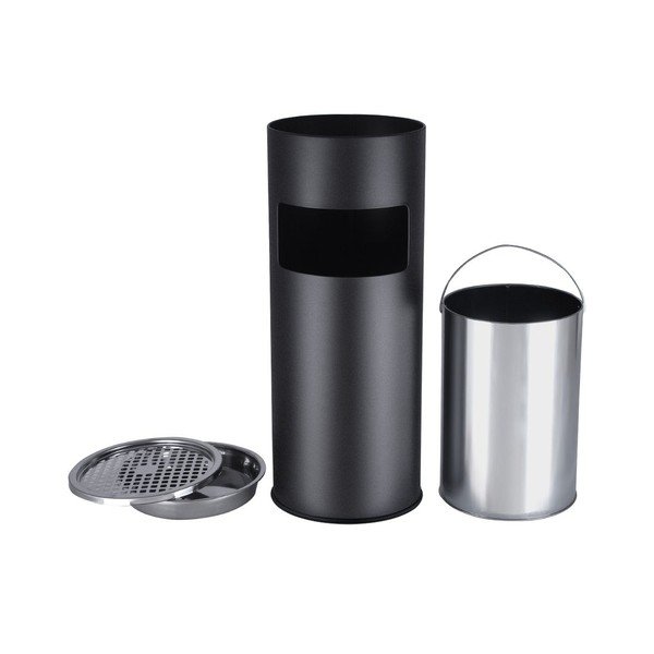 Coș de gunoi din metal cu scrumiera Songmics, negru-image-2