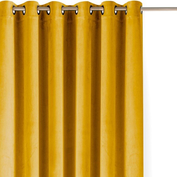 Draperie galben-muștar dimout (semi-opacă) din catifea 200x250 cm Velto – Filumi