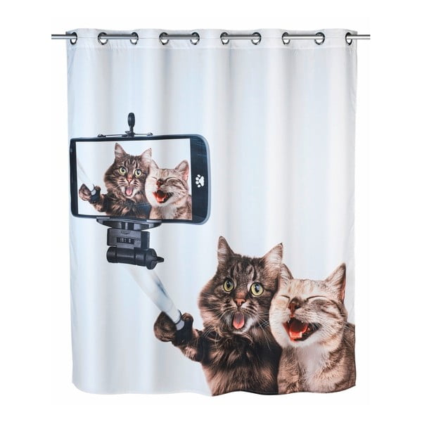 Perdea duș anti mucegai Wenko Selfie Cat, 180 x 200 cm