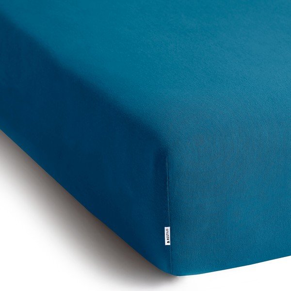 Cearceaf petrol din jerseu cu elastic 120x200 cm Amber – Restilo-image-2