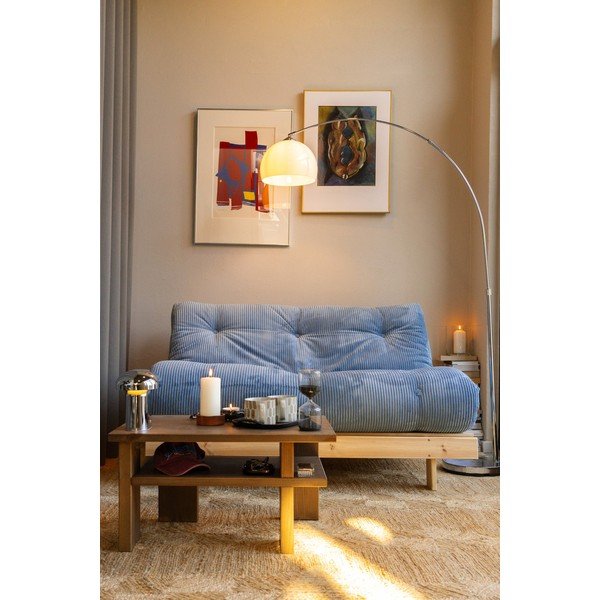 Canapea albastru-deschis extensibilă cu tapițerie din catifea reiată  140 cm Roots – Karup-image-1