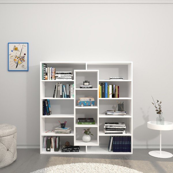 Biblioteca din lemn Dalia, lățime 130 cm, alb-image-1