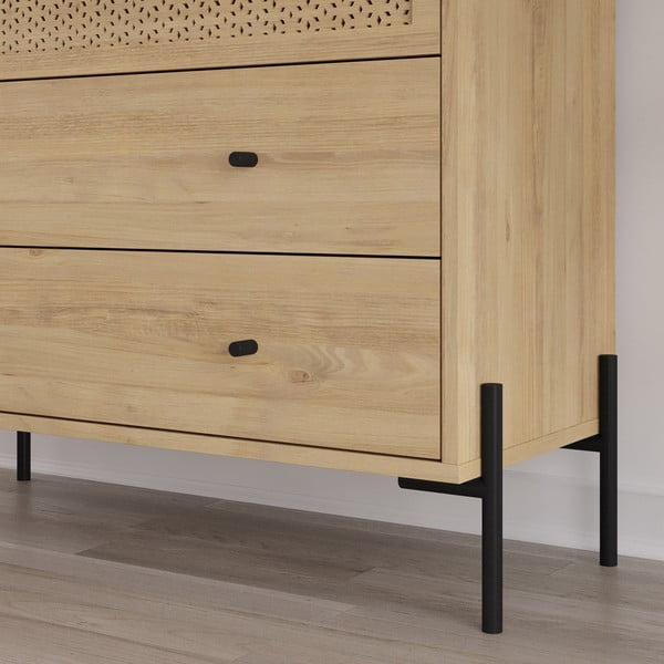 Comodă în culoare naturală joasă cu aspect de lemn de stejar 90x80 cm Mayra – Marckeric-image-4