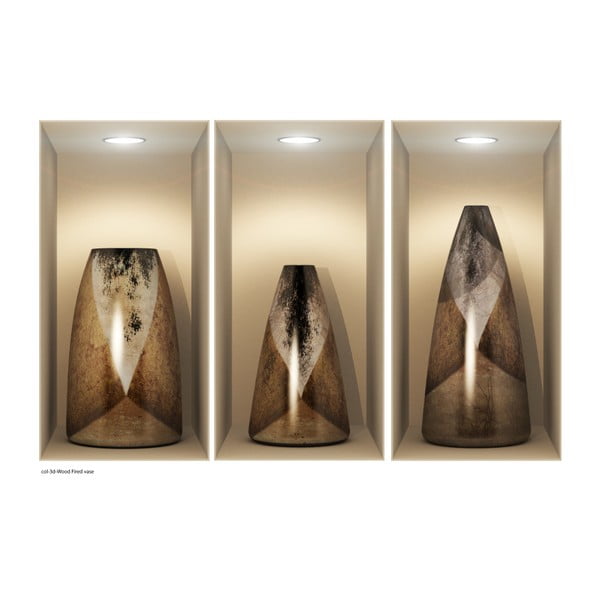 Set 3 autocolante cu efect 3D Ambiance Wooden Vases-image-2