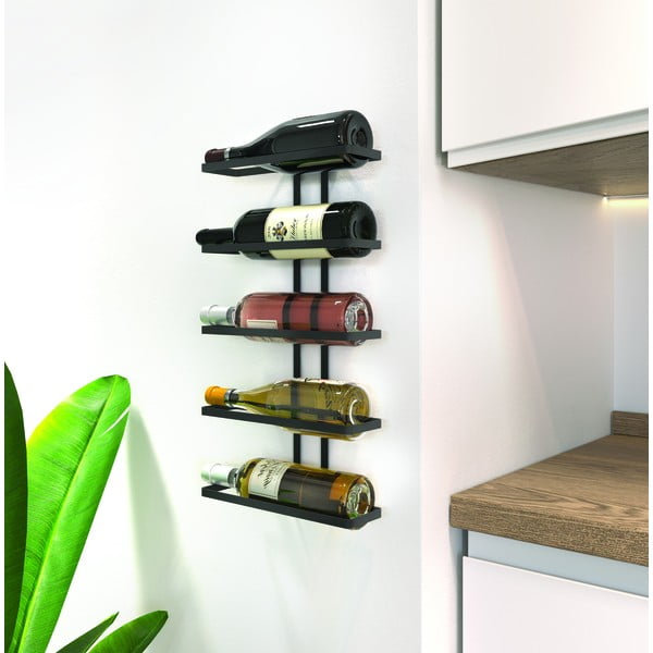 Raft pentru 5 sticle de vin negru pentru perete din metal  Lava – Metaltex-image-2