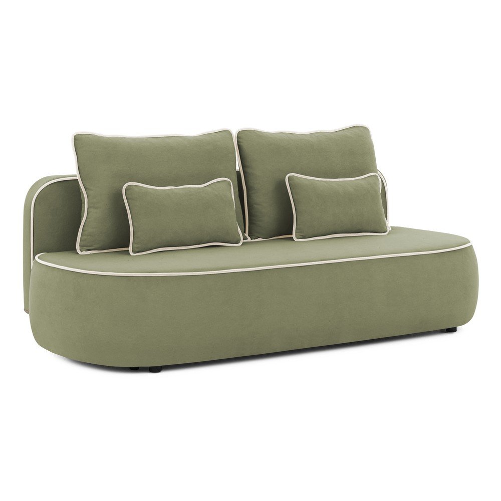 Canapea kaki/bej extensibilă/cu spațiu de depozitare cu tapițerie din catifea 210 cm Saga – Ropez