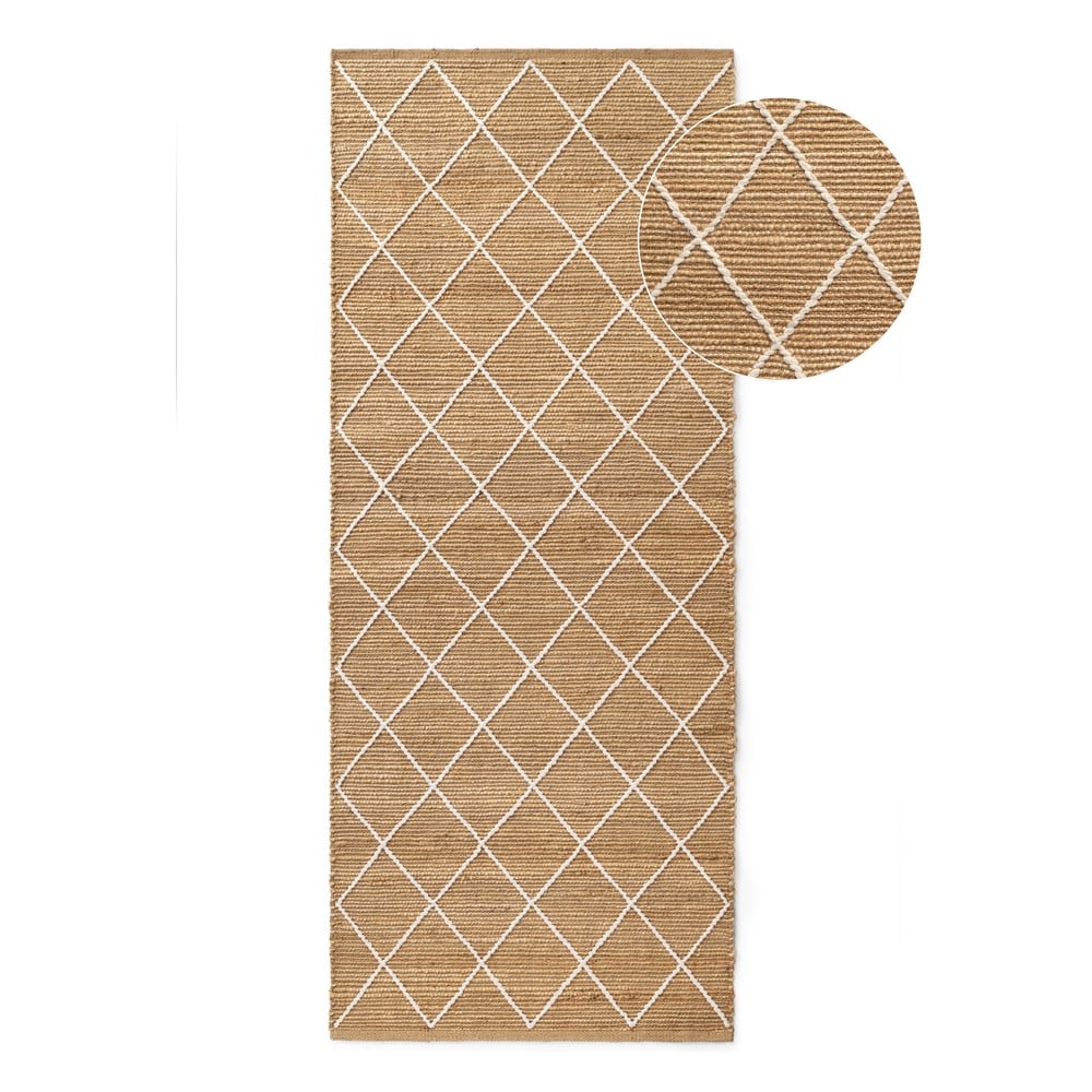 Covor tip traversă în culoare naturală țesut manual din iută 80x200 cm Kunu – Hanse Home