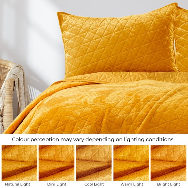 Cuvertură galbenă matlasată din catifea 240x260 cm Laila – Restilo-image-4