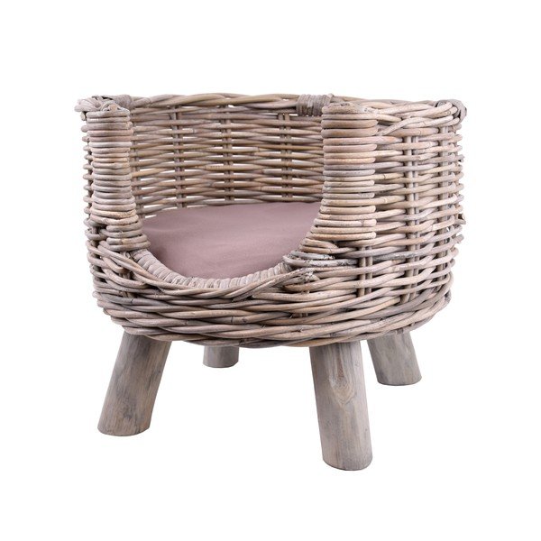 Pat din ratan cu picioare din lemn pentru pisici Esschert Design, (38 x 38 x 2 cm)