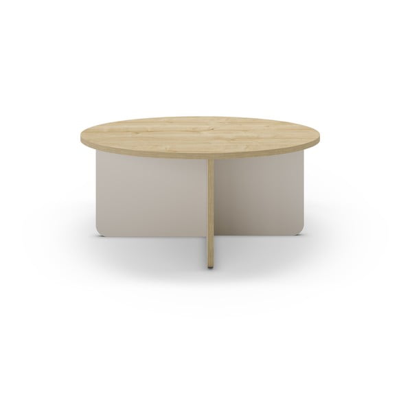 Măsuță de cafea crem/în culoare naturală rotundă cu blat cu aspect de lemn de stejar ø 80 cm Hillary – Marckeric-image-2