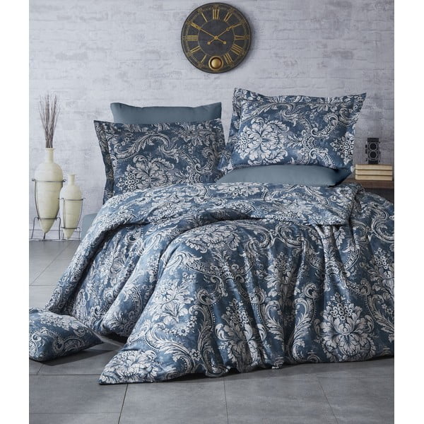 Lenjerie de pat din bumbac satinat Nazenin Home Osco, 200 x 220 cm, albastru