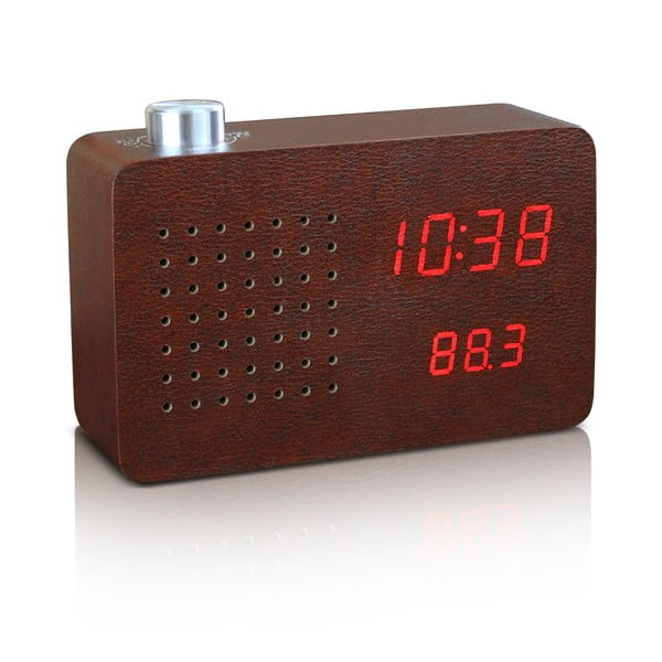 Ceas cu LED și radio Gingko Click Clock, maro-roșu