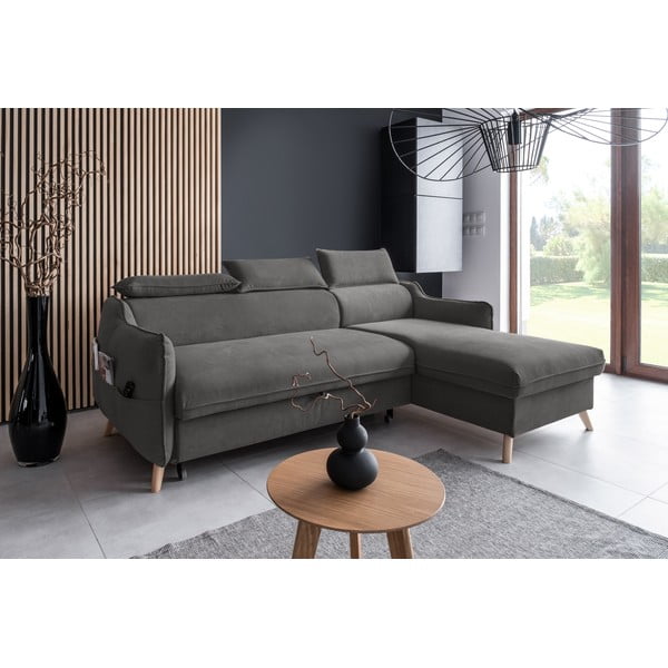 Colțar gri închis extensibil cu tapițerie din catifea (cu colț pe partea dreaptă) Sweet Harmony – Miuform-image-3