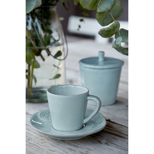 Ceașcă din gresie ceramică cu farfurioară Costa Nova, 190 ml, turcoaz-image-1