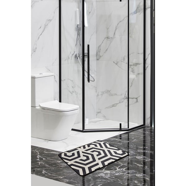 Covoraș de baie alb/negru 60x40 cm Line - Foutastic-image-1