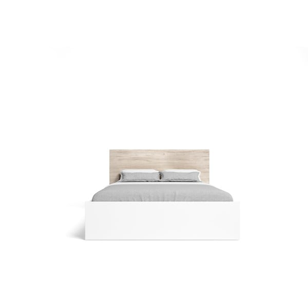 Pat matrimonial alb/cu aspect de lemn de stejar 160x200 cm Sahara – Marckeric-image-2