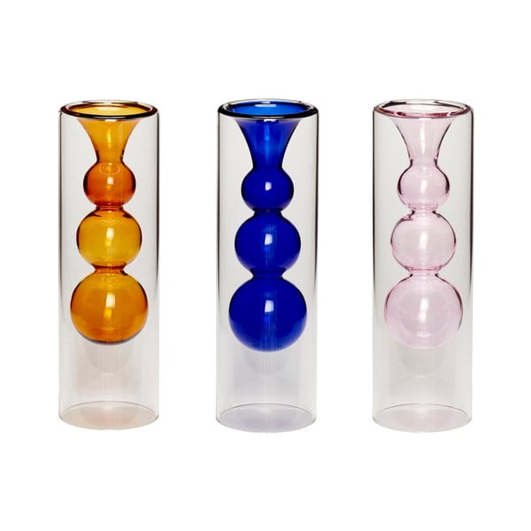 Set 3 vaze din sticlă Hübsch Colors, înălțime 23 cm