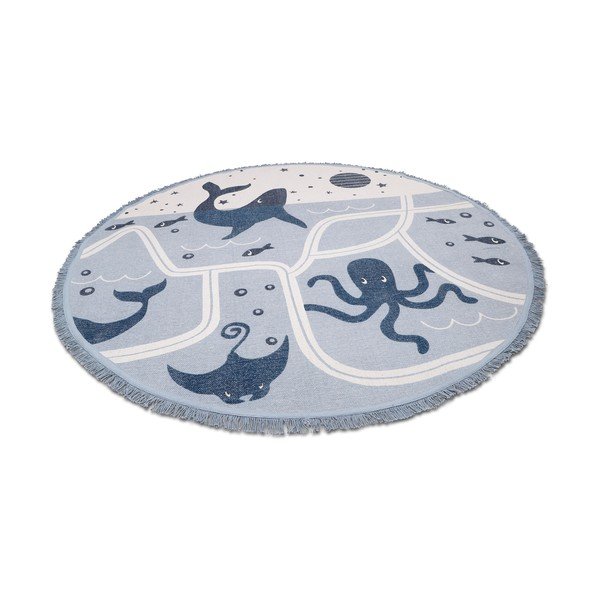 Covor din bumbac lucrat manual pentru copii Nattiot Little Deep Blue, ø 120 cm-image-3
