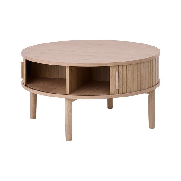 Măsuță de cafea în culoare naturală deschisă rotundă cu aspect de lemn de stejar ø 85 cm Meta – Unique Furniture-image-3
