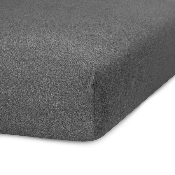 Cearceaf gri închis din frotir cu elastic 220x200 cm Ruby – AmeliaHome-image-1