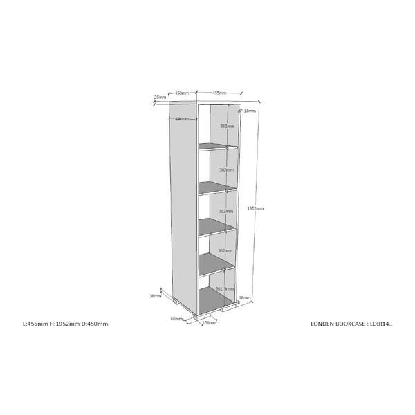 Bibliotecă de copii gri închis 46x195 cm London – Vipack-image-2