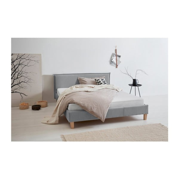 Pat matrimonial gri tapițat cu somieră 200x200 cm Tina – Ropez-image-2